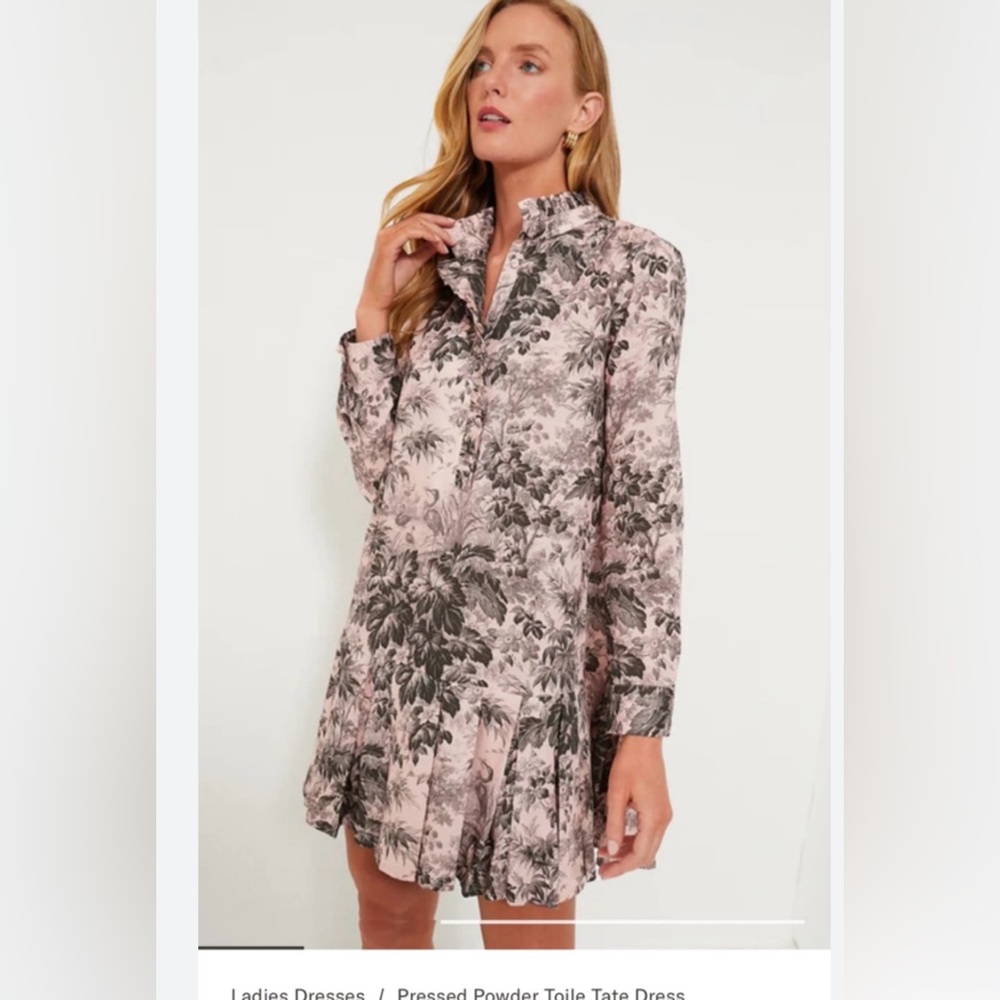 Like NEW! Tuckernuck Powder Pink & Black Tate Toile Long-Sleeve Mini Dress XXS